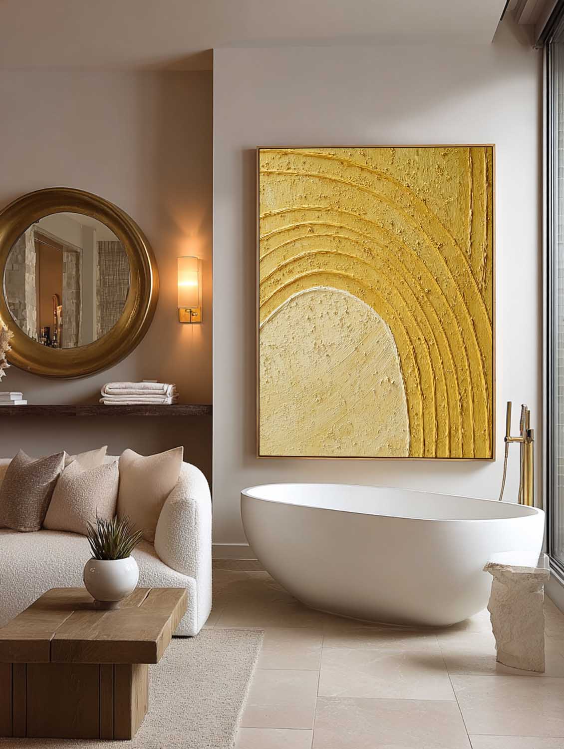 Yellow Textured Abstract Oil Painting Contemporary Gold Abstract Oil Painting Yellow Minimalist Abstract Canvas Painting