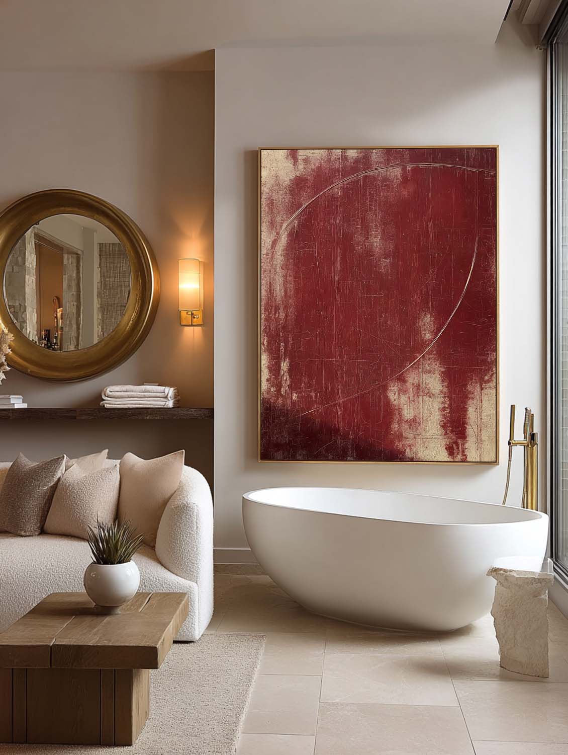 Minimalist Red Abstract Oil Painting Hand-Painted Abstract Red Canvas Art Large Red Abstract Canvas Art