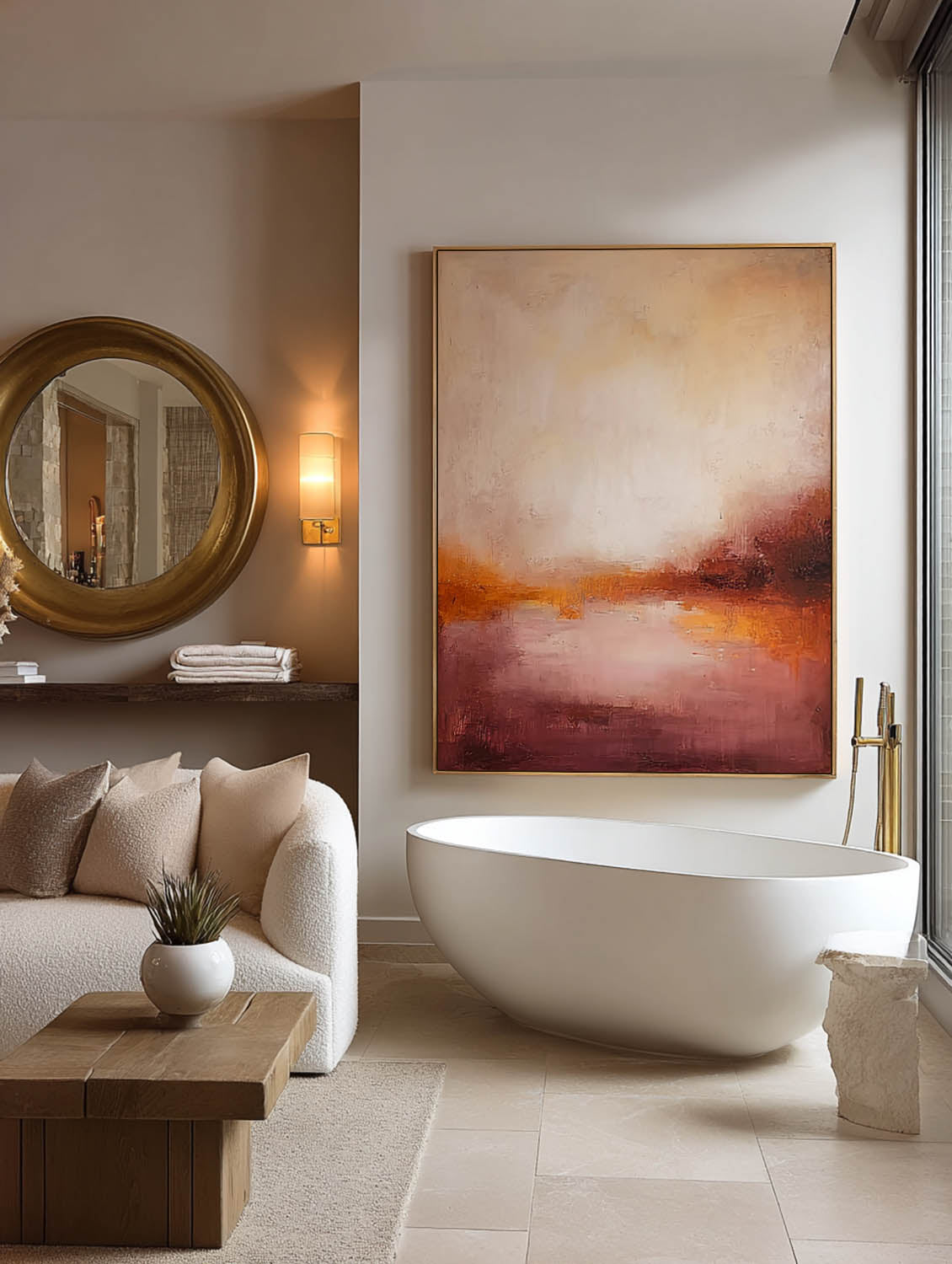 Minimalist Sunset Abstract Artwork Original Warm Pink And Amber Abstract Oil Painting Large Abstract Landscape Oil Painting