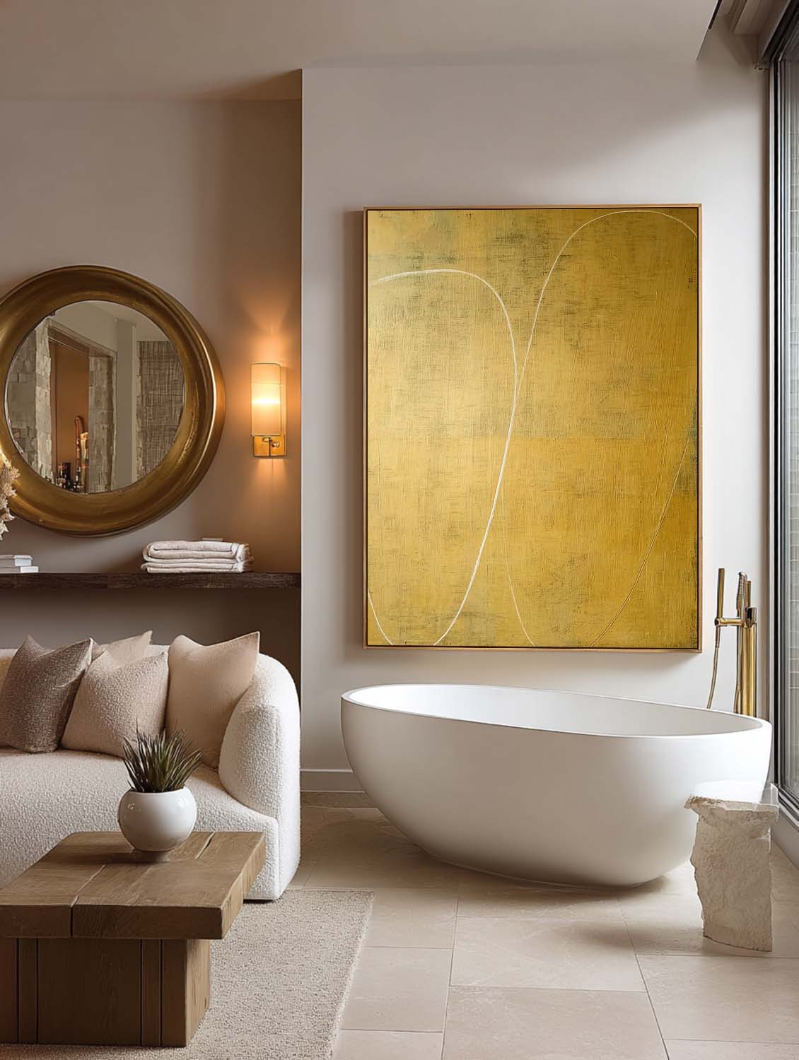 Minimalist Yellow Abstract Line Art Oil Painting Modern Abstract Yellow Line Art On Canvas Handmade Abstract Yellow Wall Art