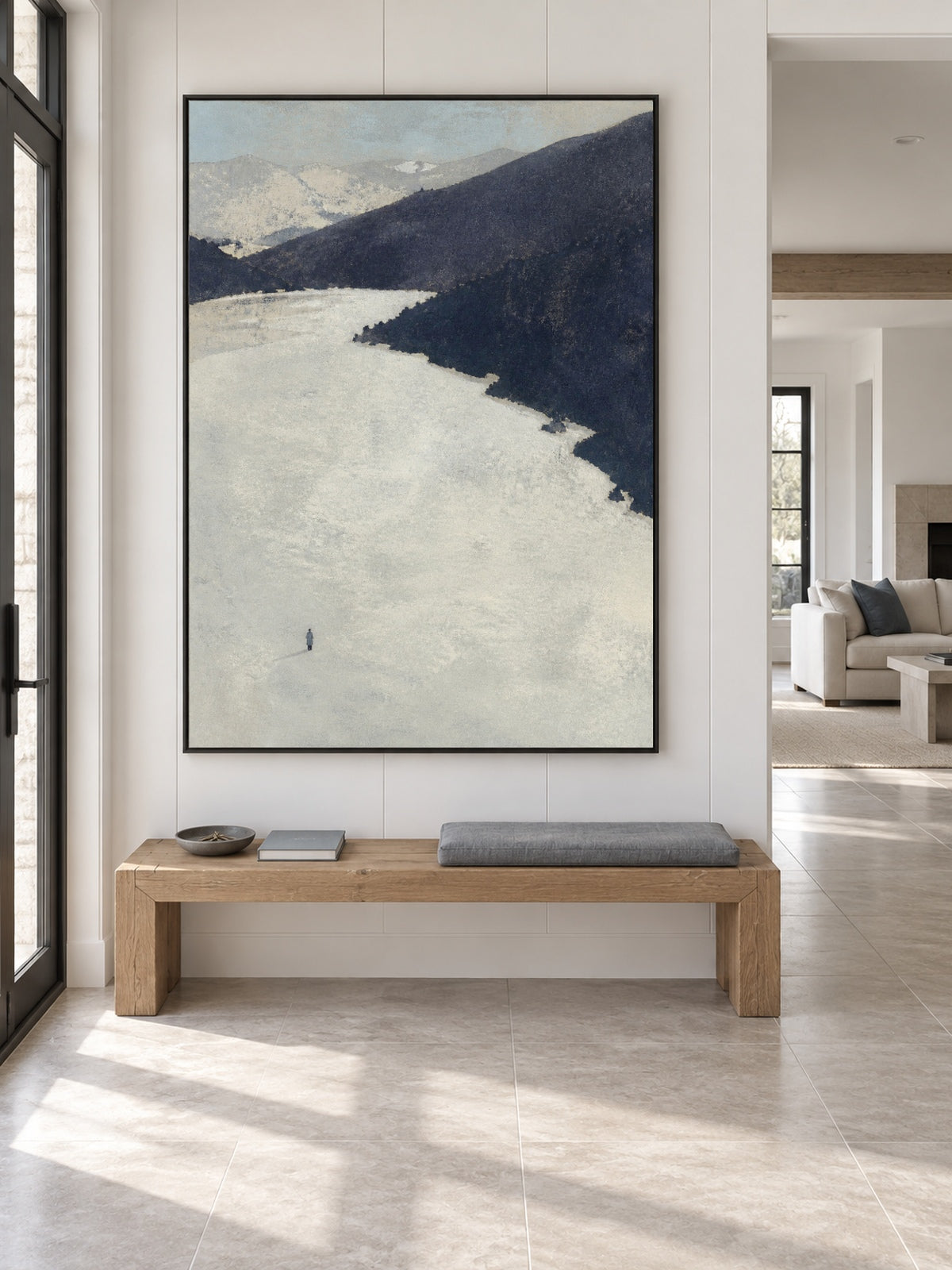 Neutral Winter Lake And Snow Covered Valley Canvas Wall Art For Bedroom