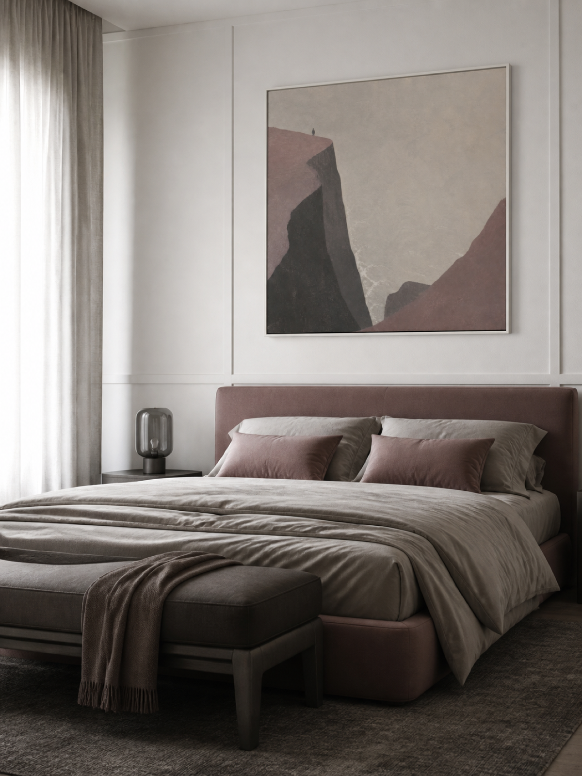Coastal Cliff Figure Hand-Painted Canvas Art In Beige And Gray Tones