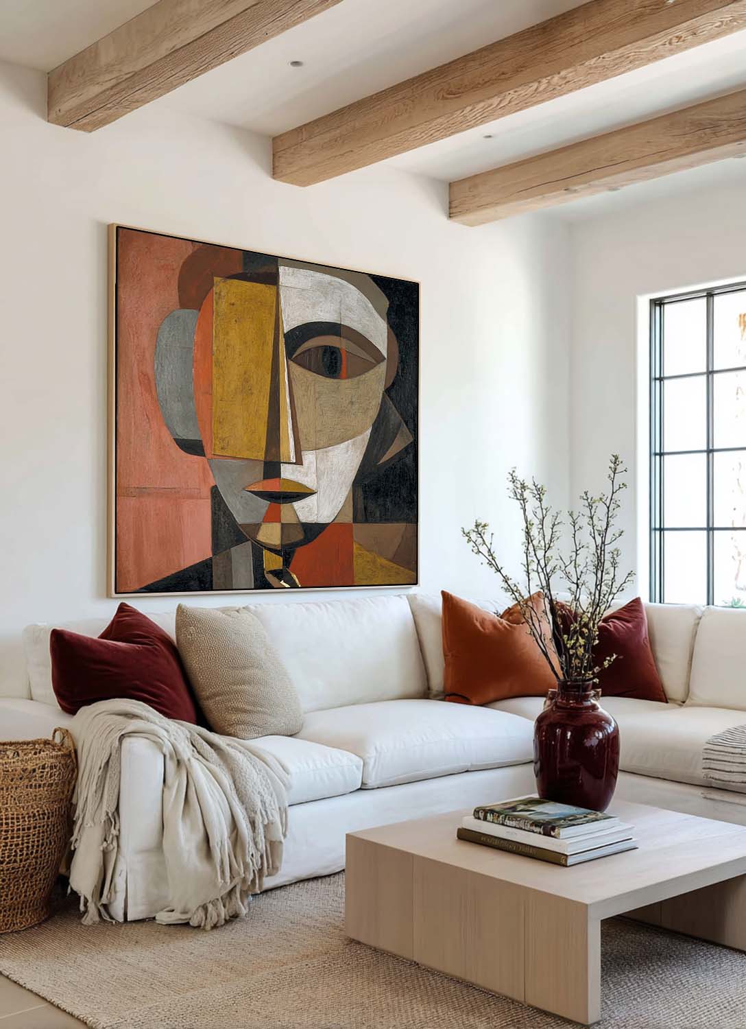 Vintage Minimalist Abstract Wall Art With Geometric Human Face Design