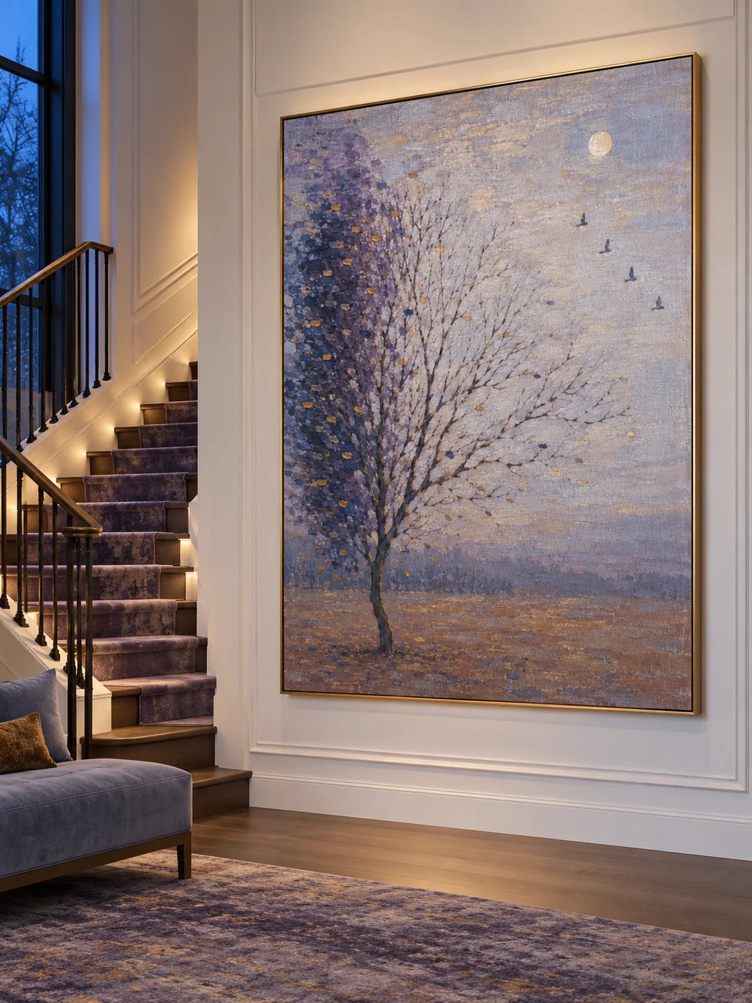 Hand Painted Moon And Tree Wall Art Large Modern Country Landscape Artwork Canvas