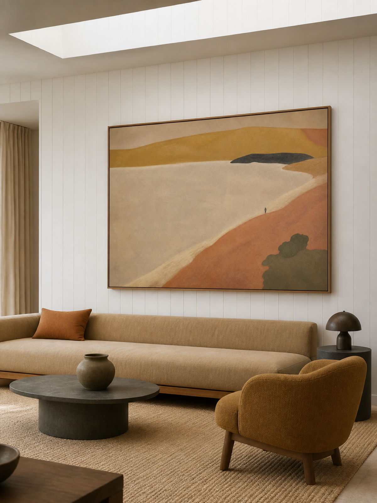 Large Horizontal Wall Art For Living Room In Warm Beige And Brown Earth Tones