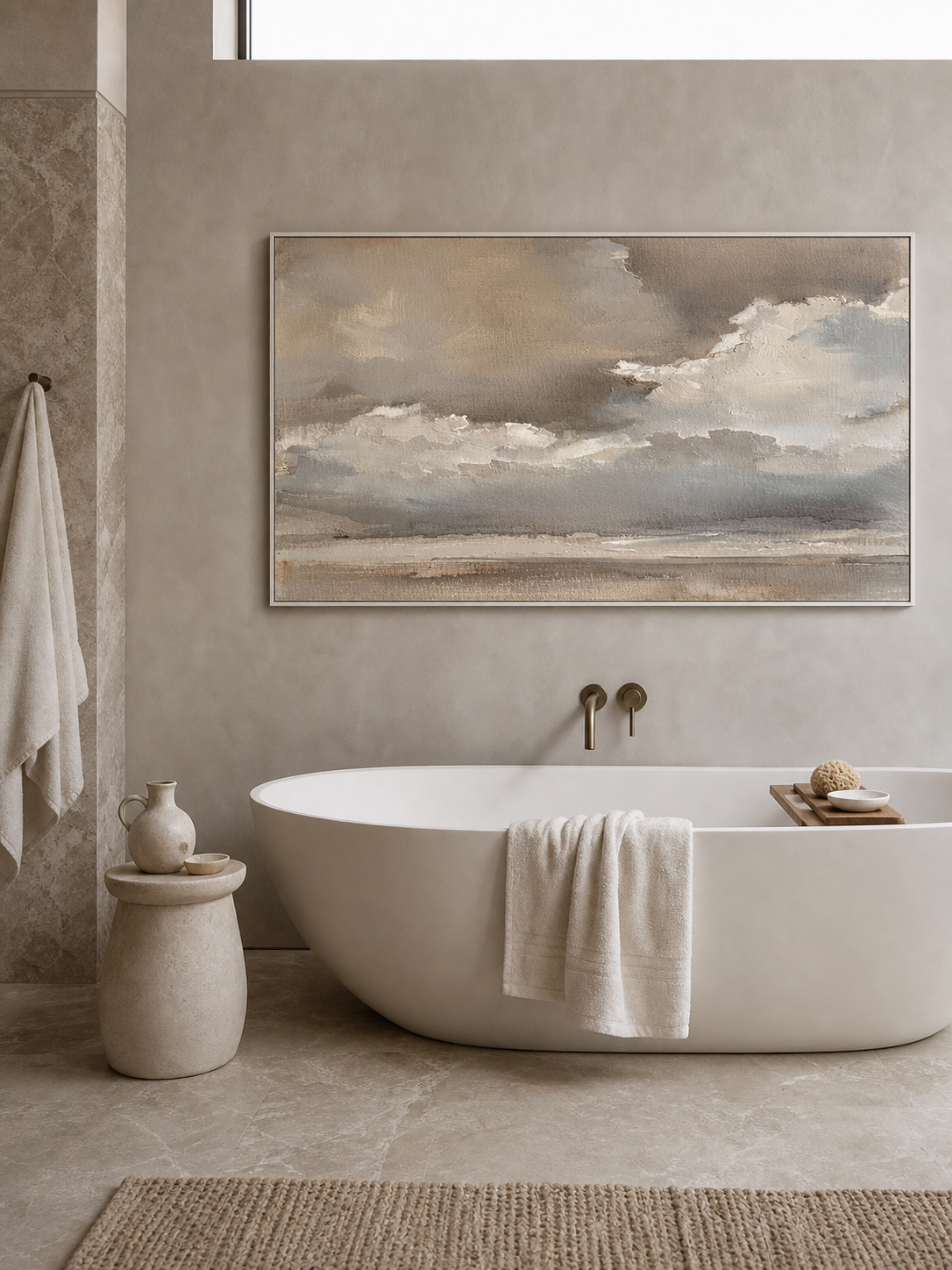 Vintage Cloud Landscape Oil Painting Beige Gray Wall Art For Living Room Decor