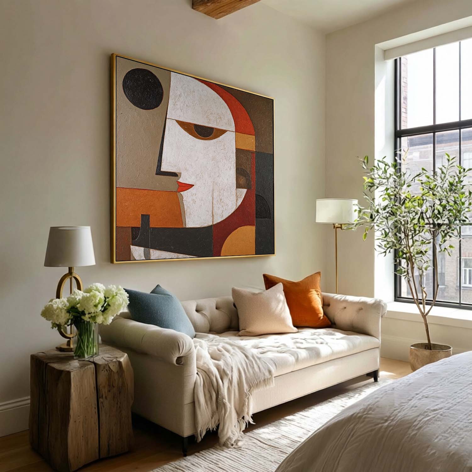 Minimalist Abstract Face Painting In Warm Earth Tones Textured Wall Art