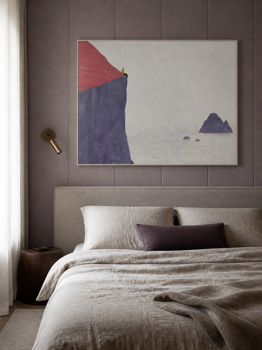 Minimalist Cliff Figure Painting Hand-Painted Abstract Coastal Wall Art