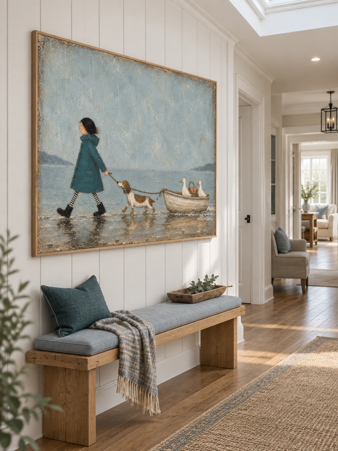 Whimsical Rainy Day Canvas Art With Girl Dog And Ducks For Kids Room Decor