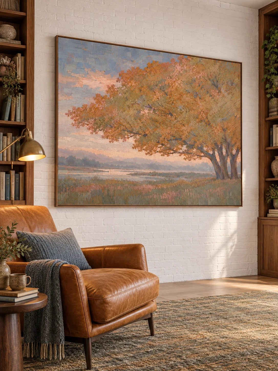 Contemporary Minimalist Tree Landscape Hand-Painted Canvas Art For Modern Home Decor