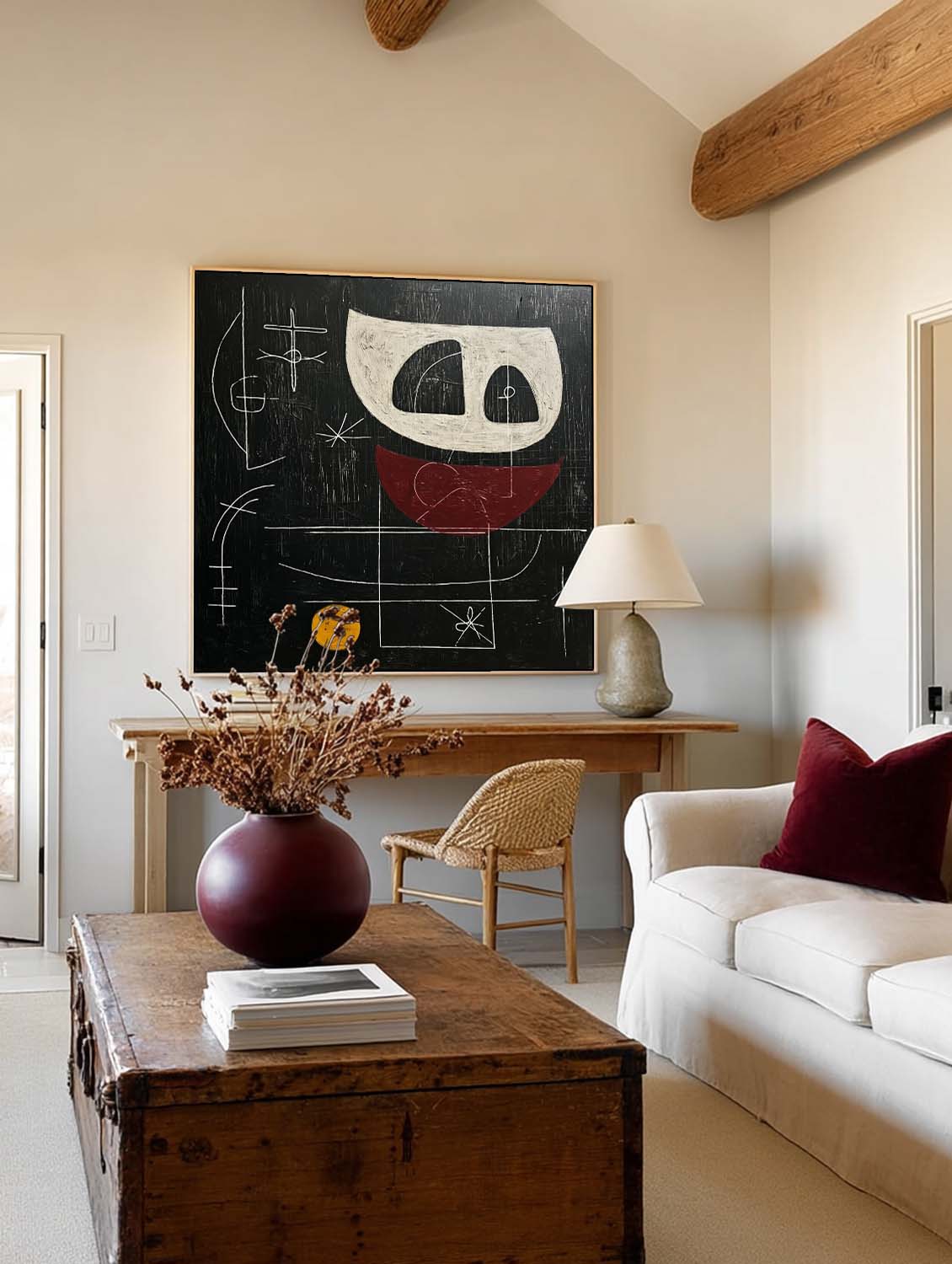 Square Black And Red Abstract Painting With Geometric Lines Square Black And Red Abstract Painting