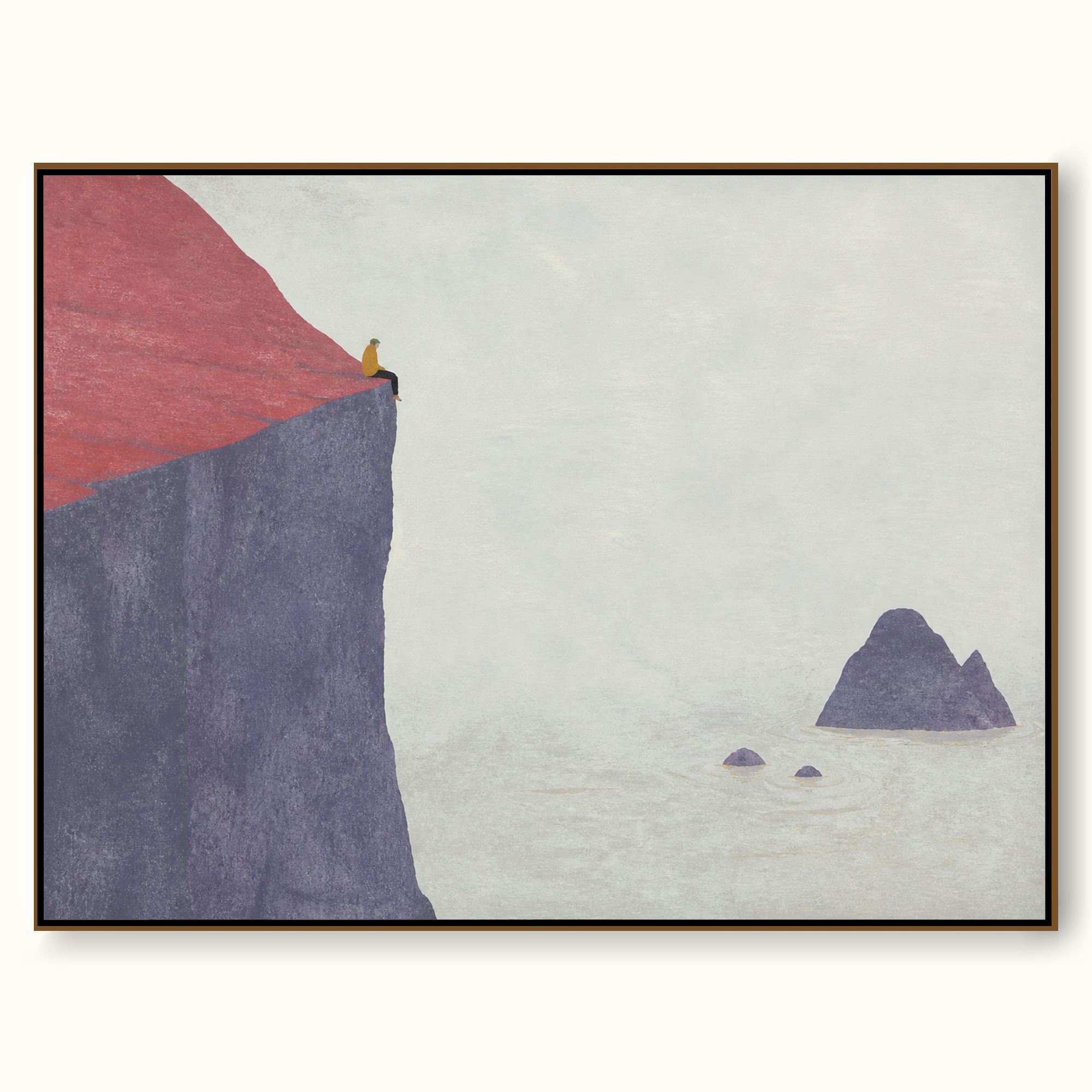 Minimalist Cliff Figure Painting Hand-Painted Abstract Coastal Wall Art
