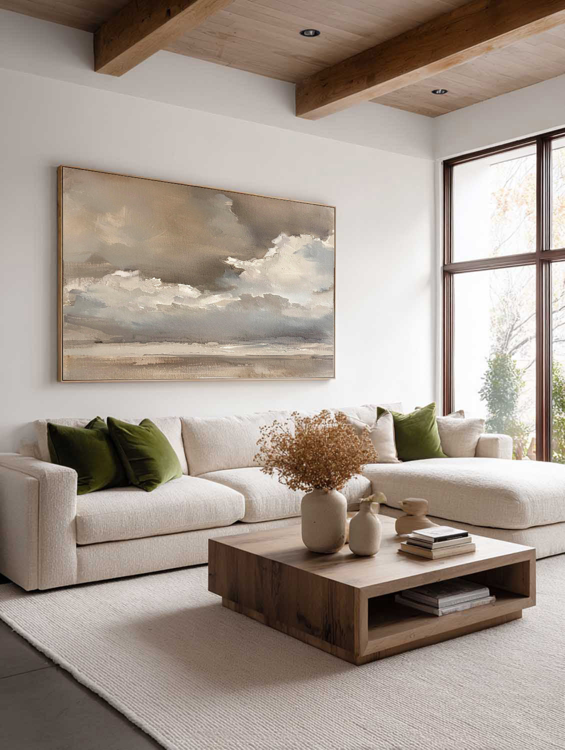 Large Beige Brown Abstract Cloud Painting Minimalist Beige Grey Cloud Abstract Art Neutral Landscape Wall Art