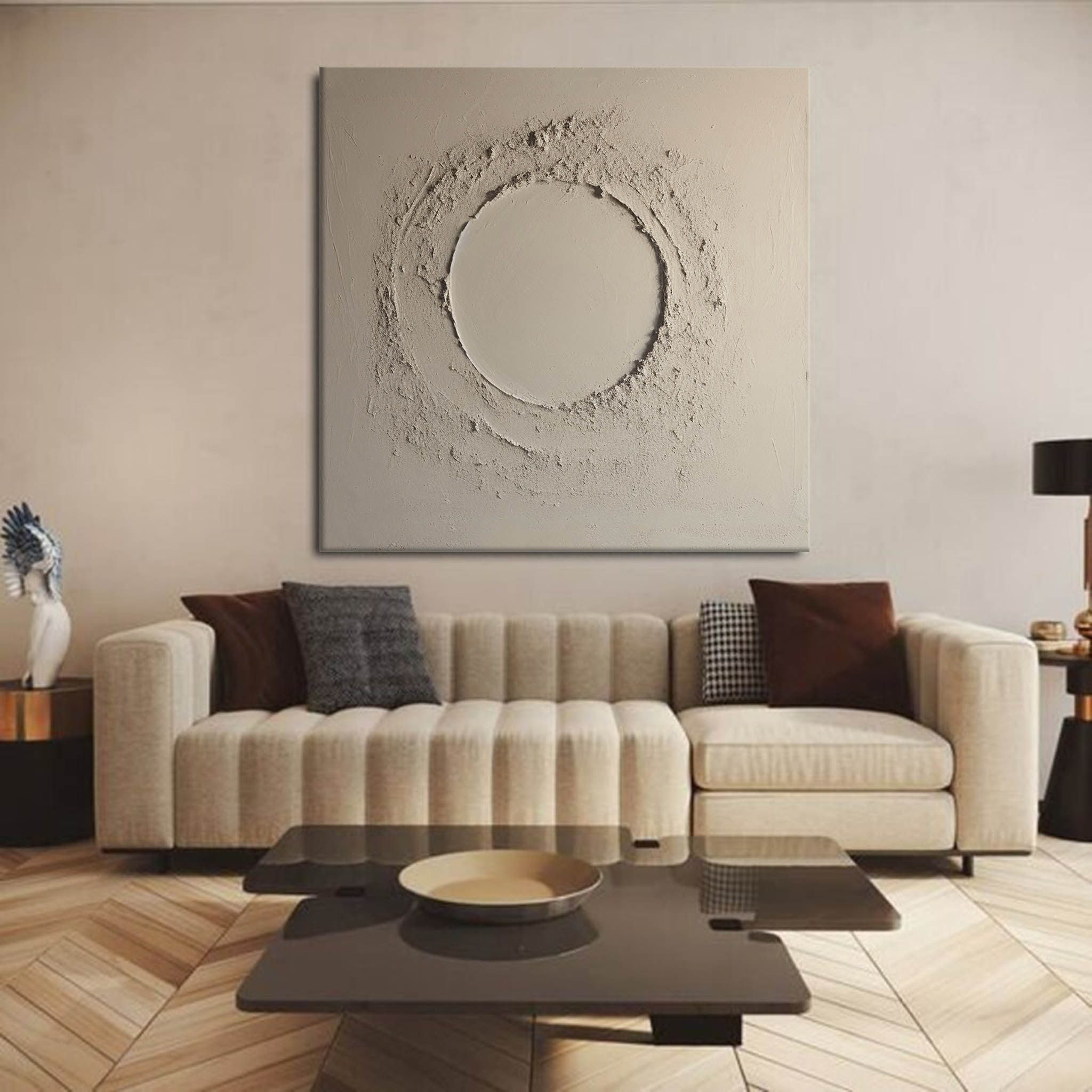 Minimalist Beige Canvas Art Large Abstract Minimalist Painting Geometric Art Wall Art