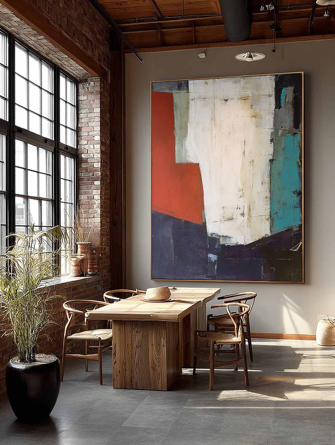 Original Neutral Abstract Canvas Painting Large Wabi Sabi Abstract Oil Painting White And Red Contemporary Wall Decor