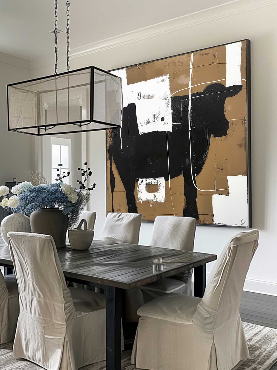 Vintage Original Abstract Bull Painting On Canvas Handmade Bull Painting Large Bull Artwork Large Abstract Art