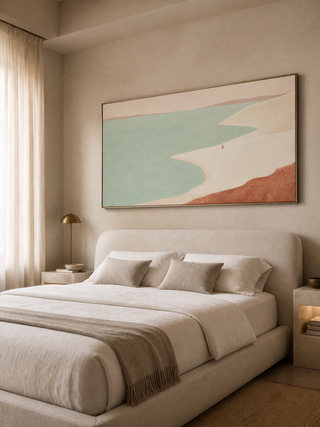Tranquil Beach Wall Art For Modern Living Room In Earthy Tones