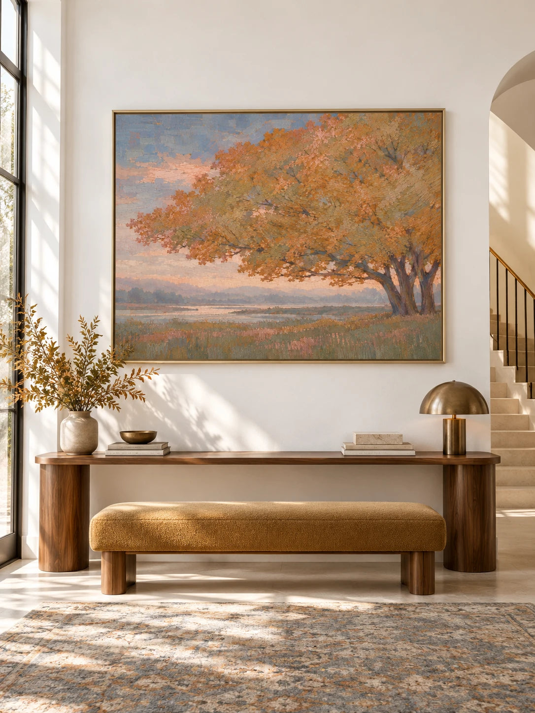 Contemporary Minimalist Tree Landscape Hand-Painted Canvas Art For Modern Home Decor