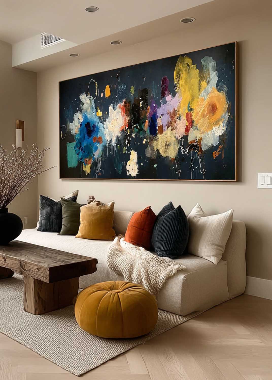Large Colorful Floral Wall Art Minimalist Abstract Colorful Flower Oil Painting