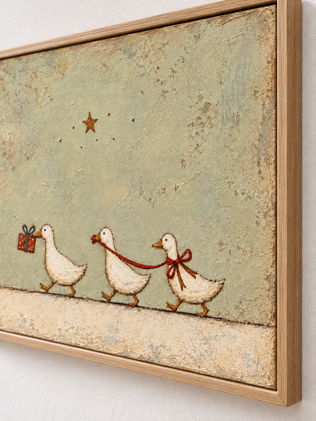Hand Painted Ducks With Gift Wall Art Playful Farm Animal Storybook Artwork