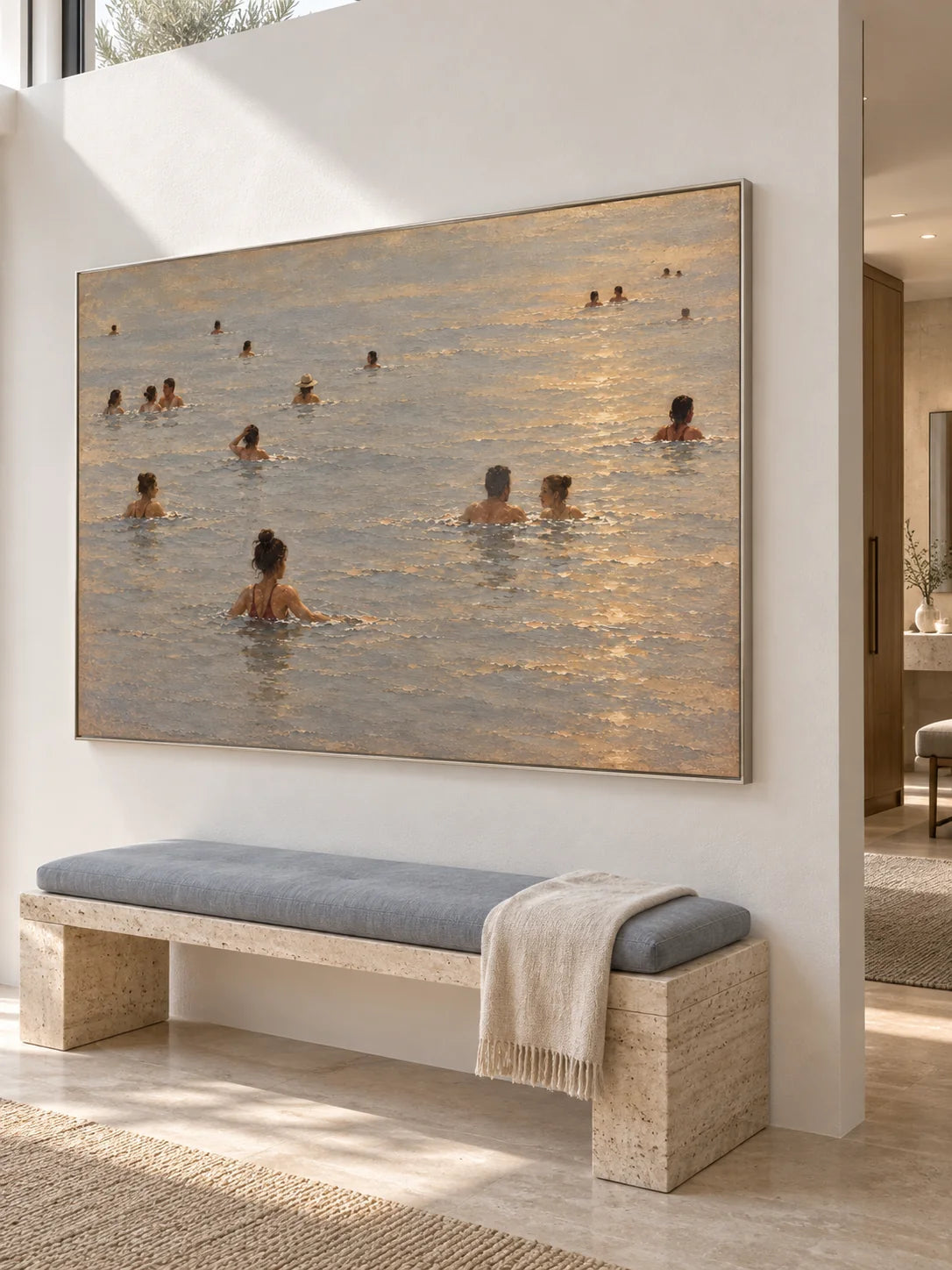 Contemporary Ocean Swimmers Canvas Art For Modern Coastal Living Room Decor