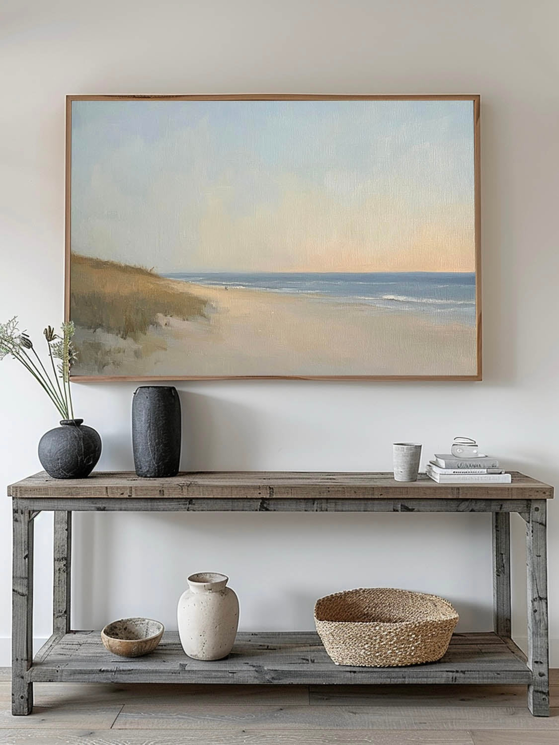 Vintage Neutral Beach Landscape Oil Painting Neutral Coastal Oil Painting On Canvas Large Original Seaside Art