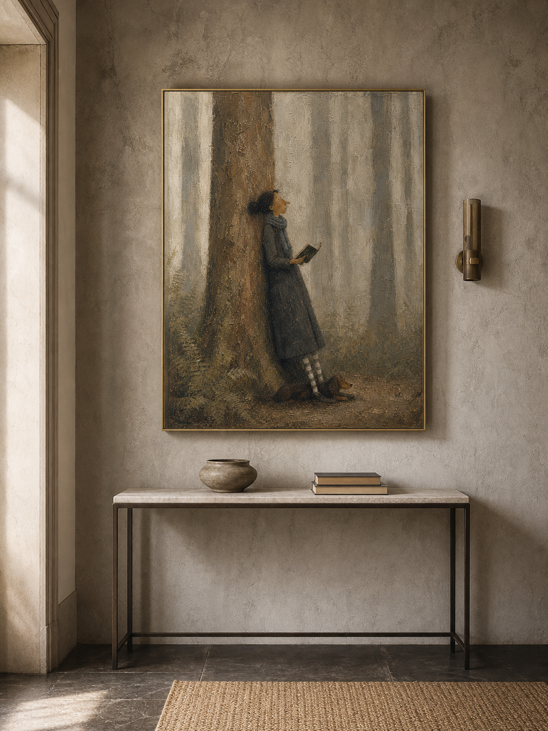 Large Hand Painted Traveler Oil Painting Original Person And Pet Travel Wall Art