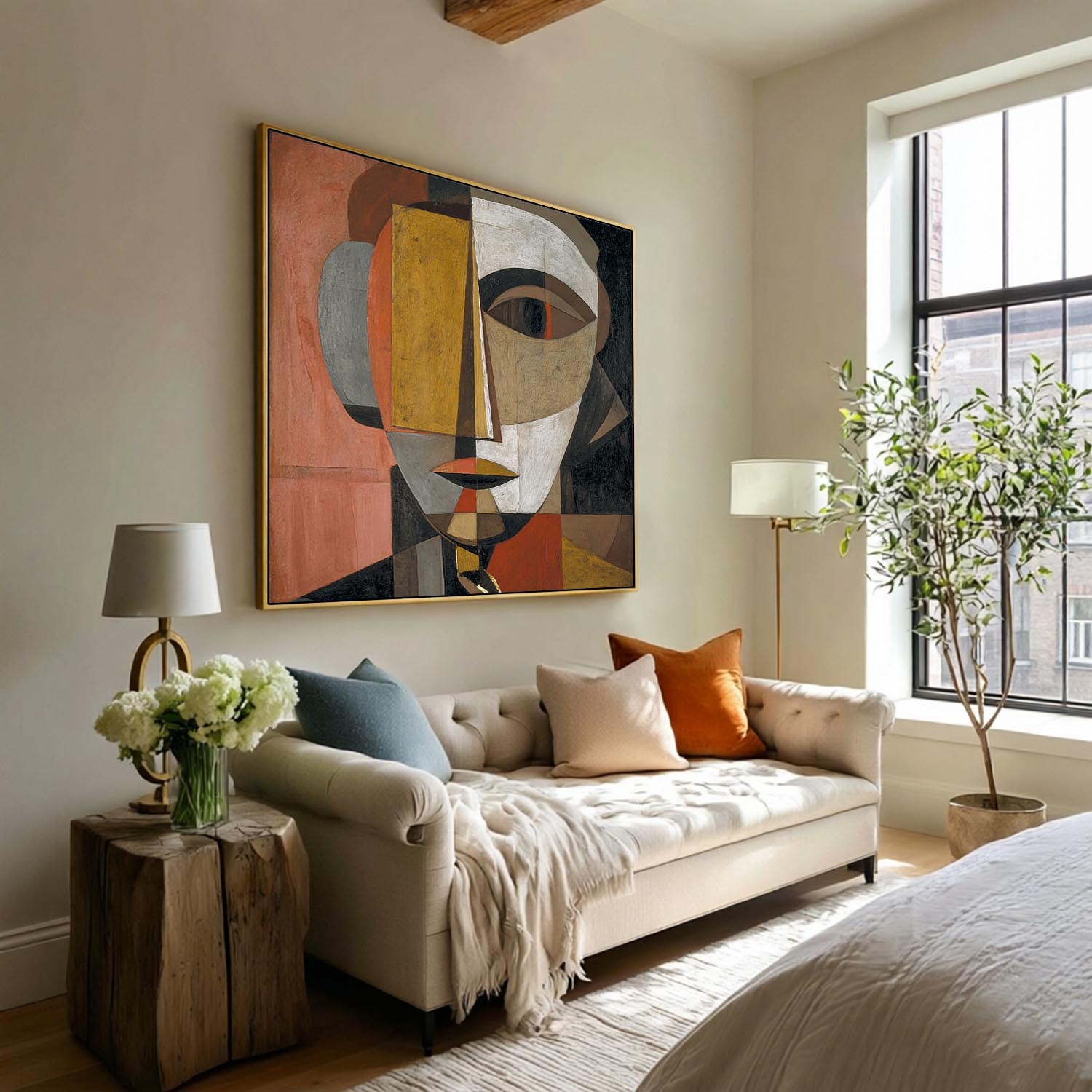 Vintage Minimalist Abstract Wall Art With Geometric Human Face Design