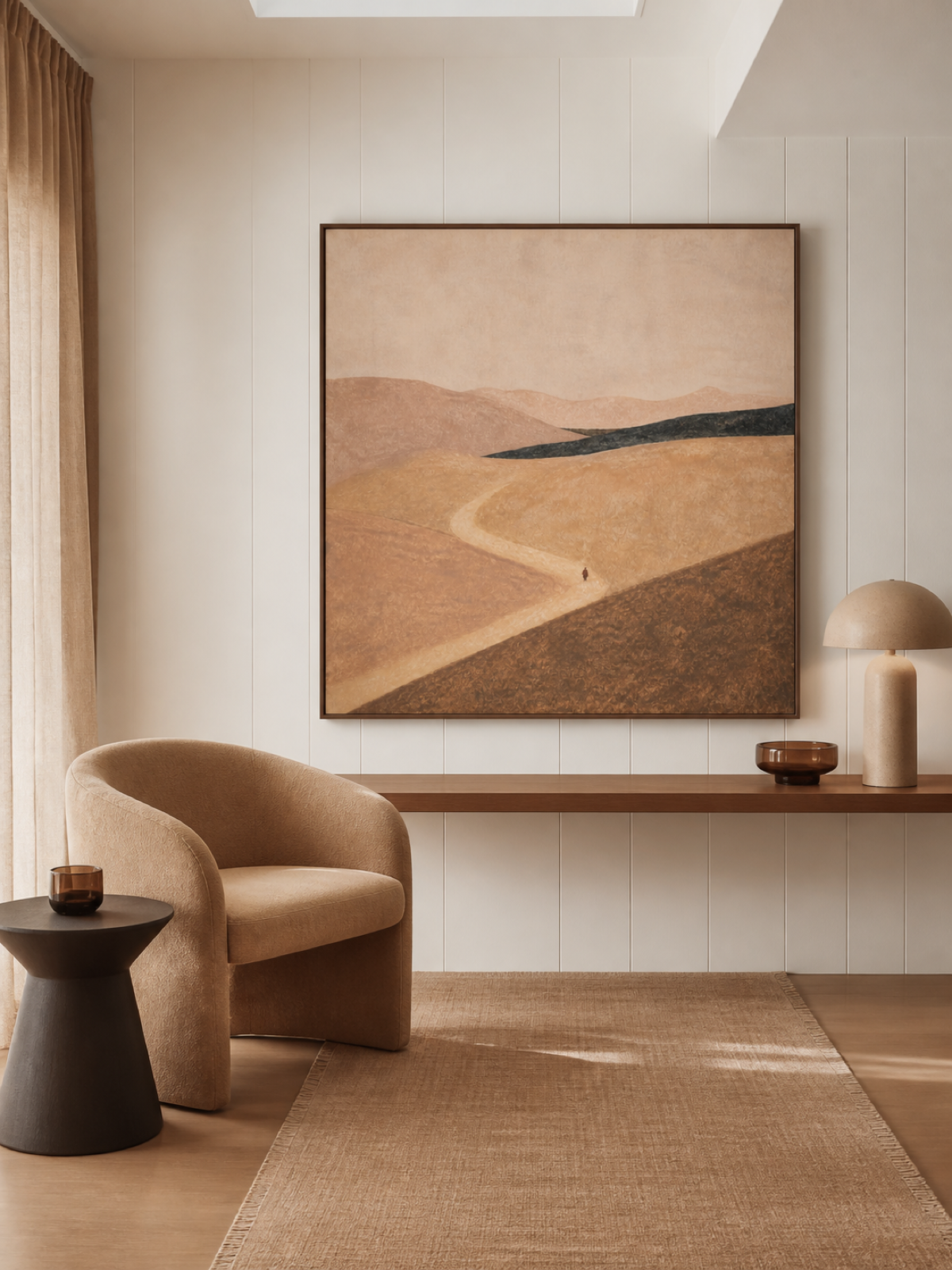 Warm Earth Tone Landscape Oil Painting Minimalist Wall Art For Bedroom