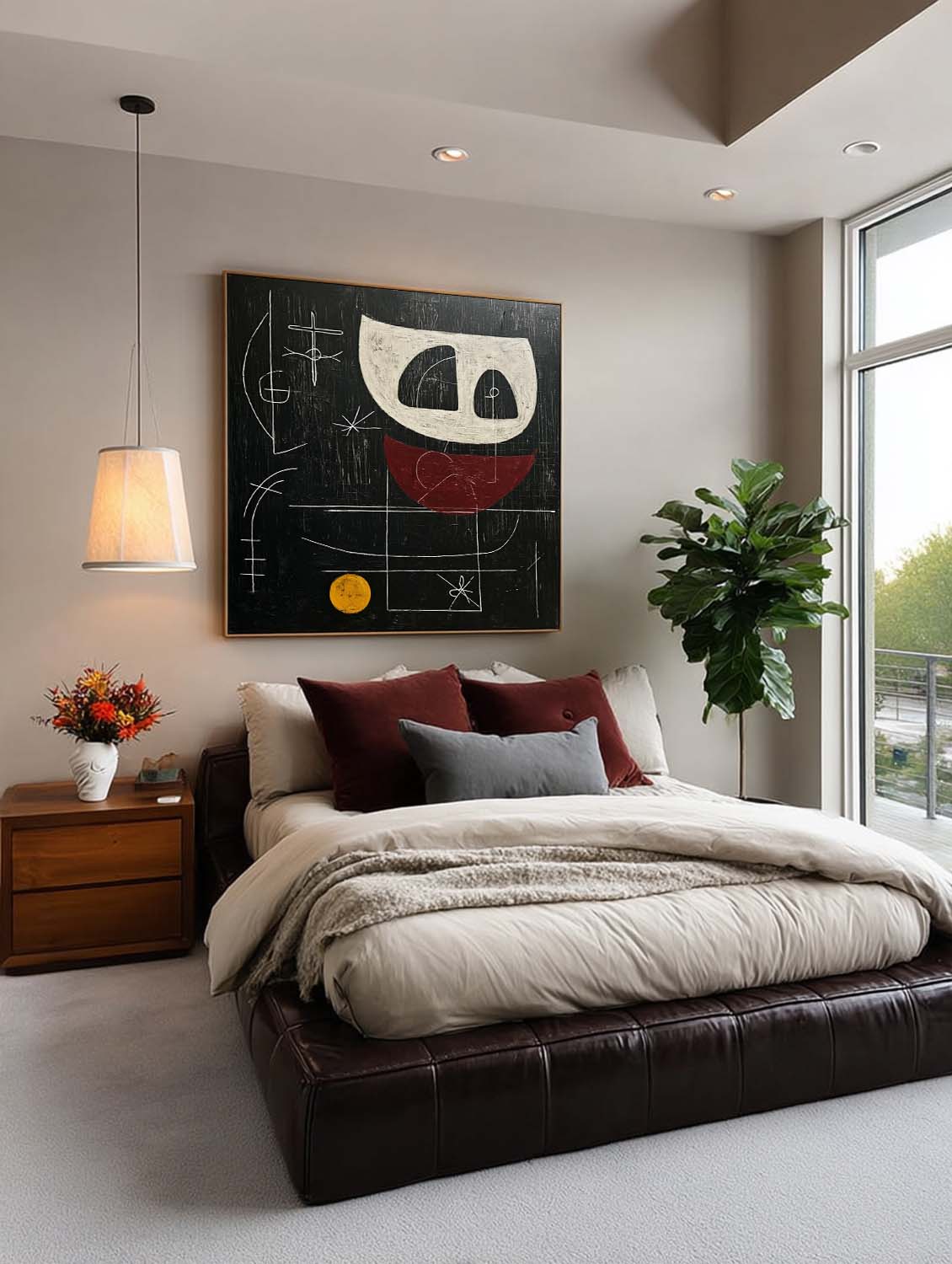 Square Black And Red Abstract Painting With Geometric Lines Square Black And Red Abstract Painting