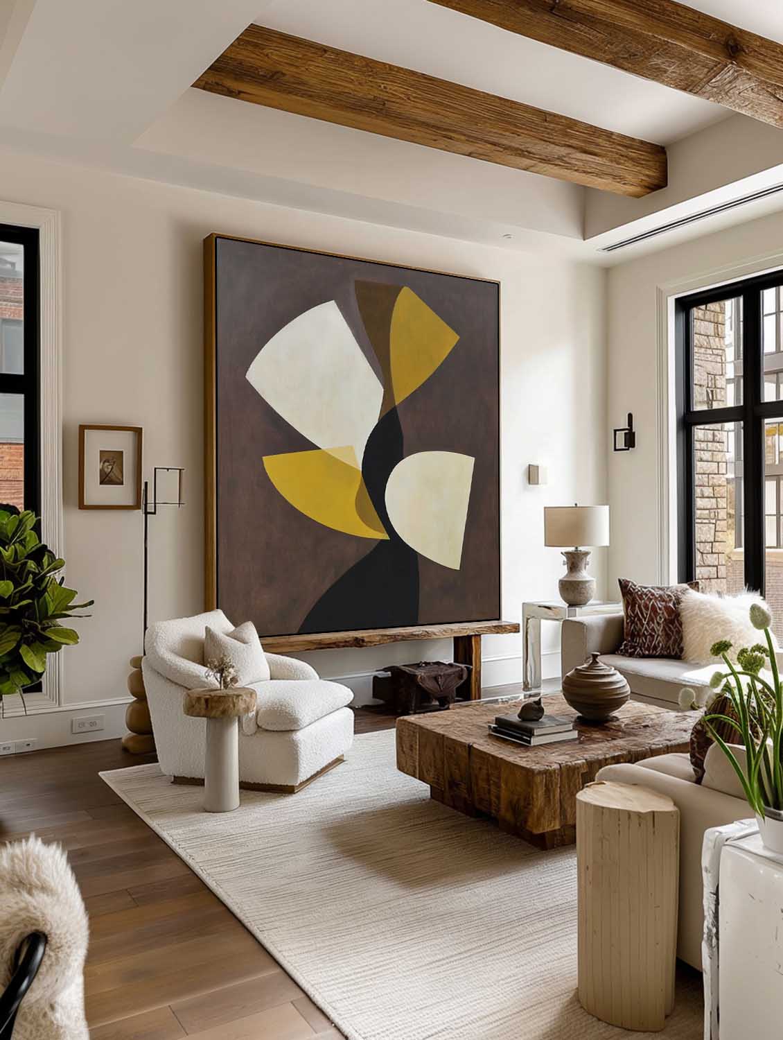 Large Yellow And White Abstract Painting White And Yellow Leaf Shaped Handmade Wall Art Large Leaf Shape Oil Painting