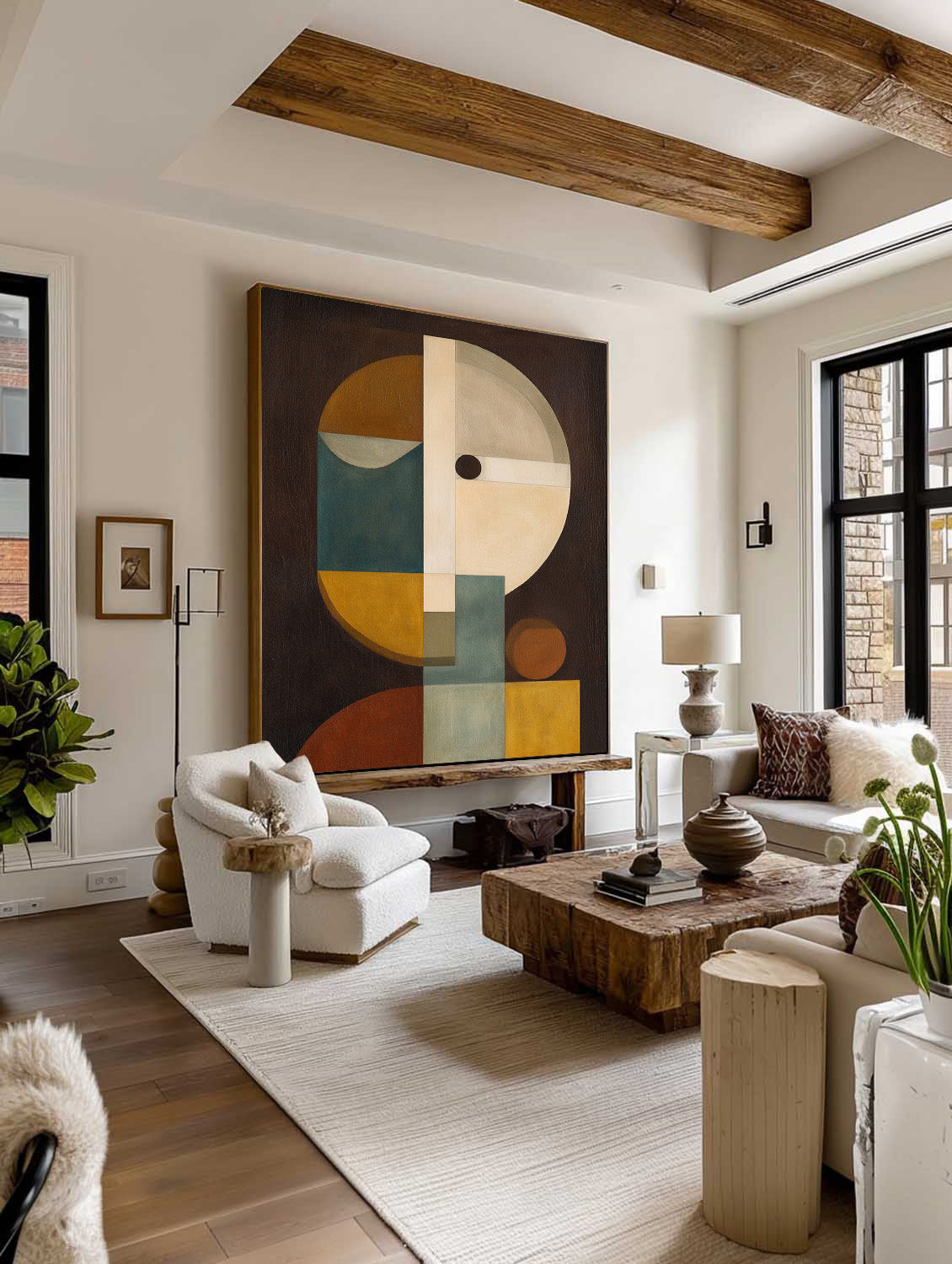 Modern Abstract Round Face Oil Painting Original Minimalist Face Artwork Large Colorful Face Abstract Painting