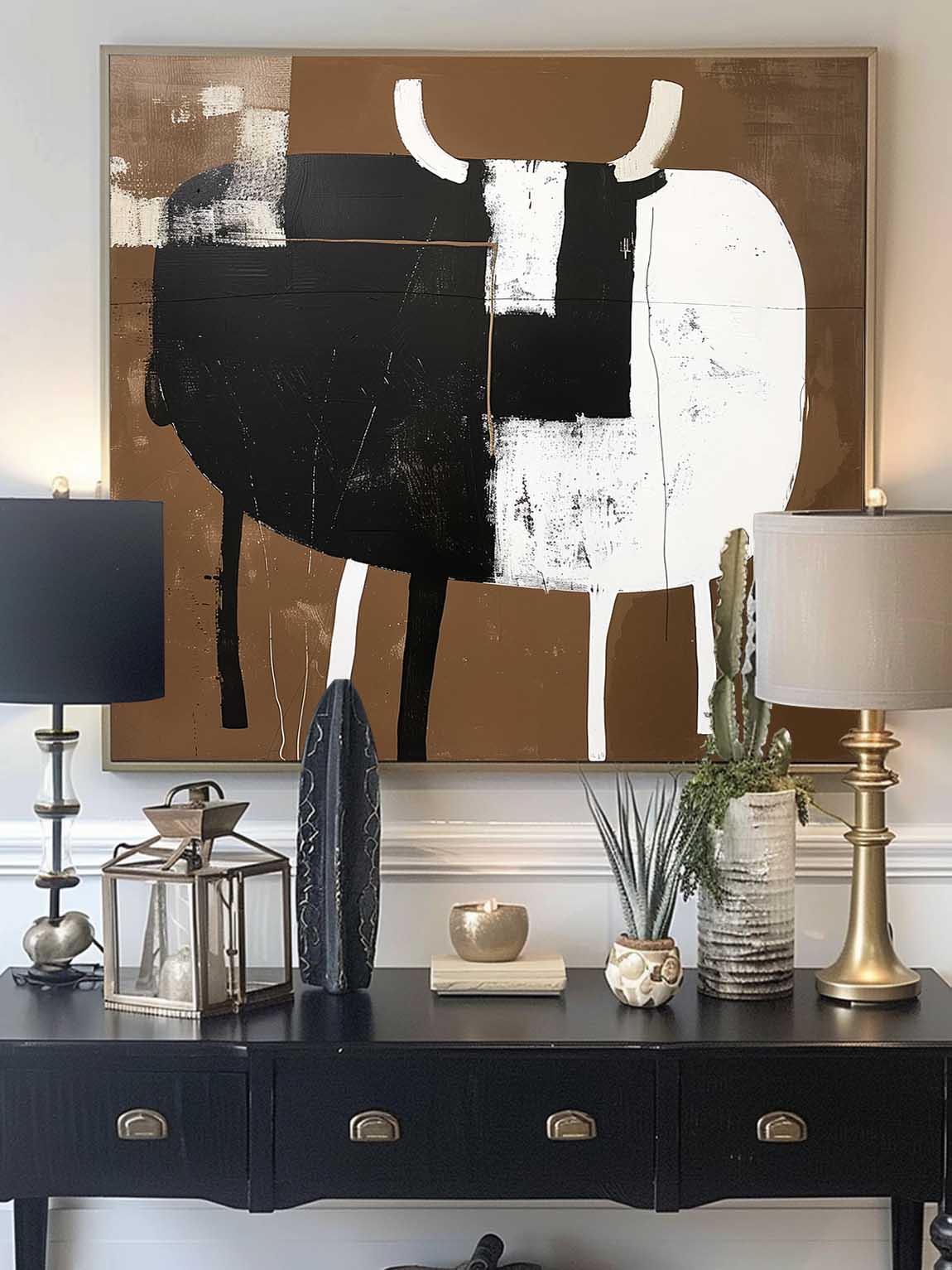 Large Vintage Wabi Sabi Black & White Canvas Art Retro Abstract Canvas Painting Large Canvas Wall Decor