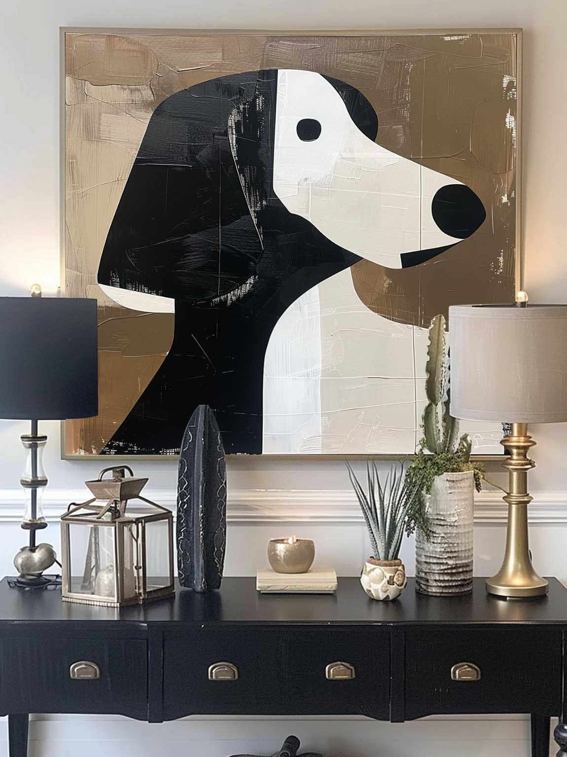 Retro Minimalist Dog Wall Art Large Acrylic Canvas Painting Minimalist Retro Canvas Wall Art