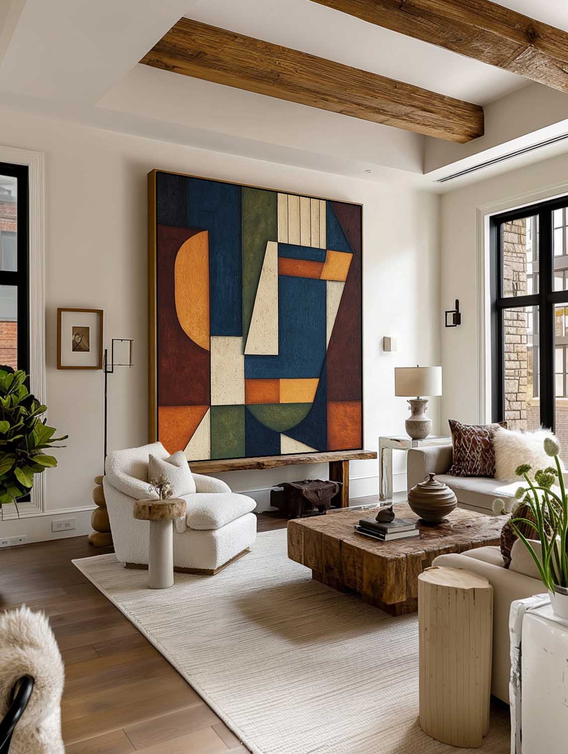 Geometric Face Abstract Oil Painting Color Block Minimalist Face Artwork Large Geometric Portrait Oil Painting