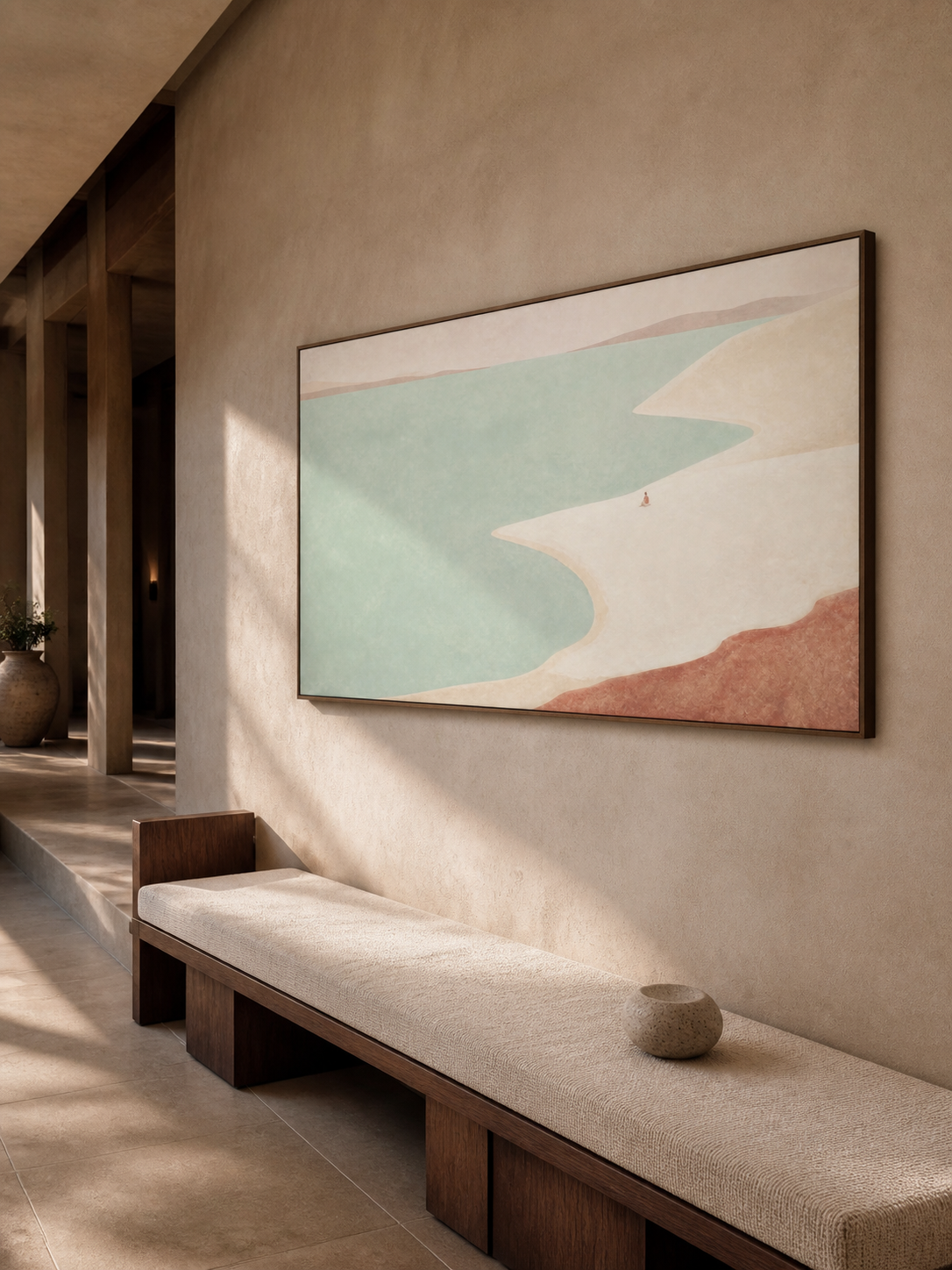 Tranquil Beach Wall Art For Modern Living Room In Earthy Tones