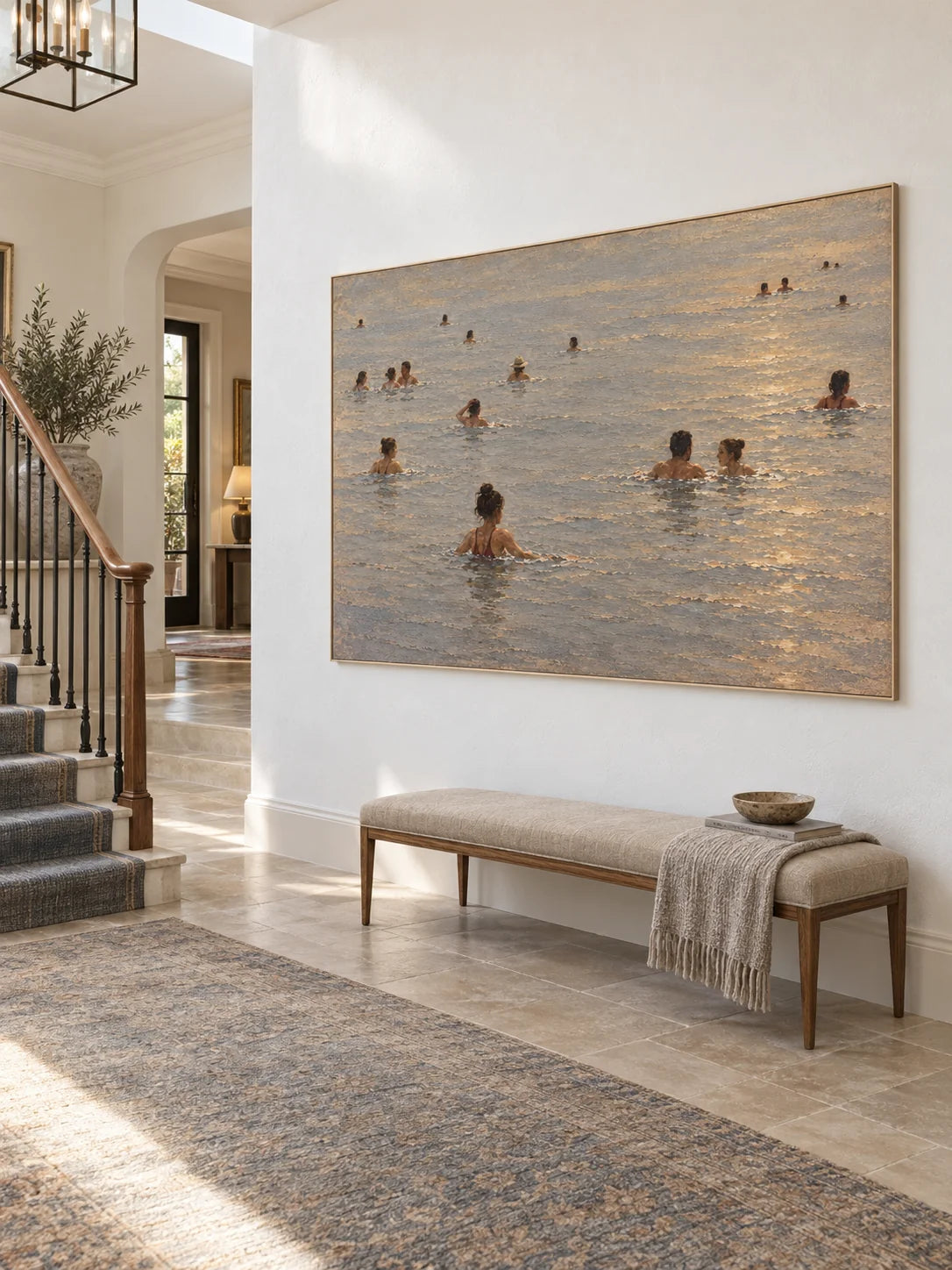 Contemporary Ocean Swimmers Canvas Art For Modern Coastal Living Room Decor