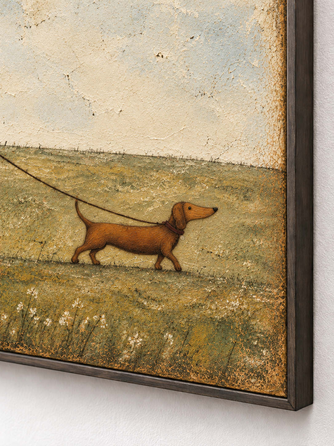 Whimsical Friends Walking Wall Art Hand Painted Girl And Dachshund Painting