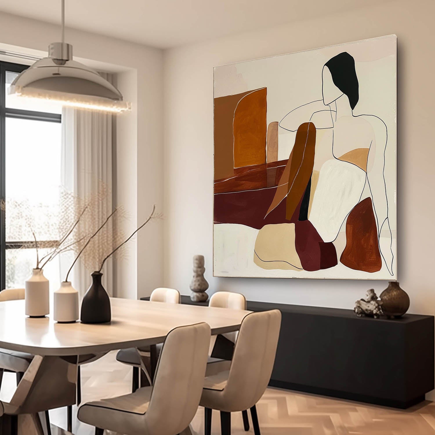 Vintage Women Abstract Painting Framed Woman Wall Art Decor Large Abstract Lady Figure Painting