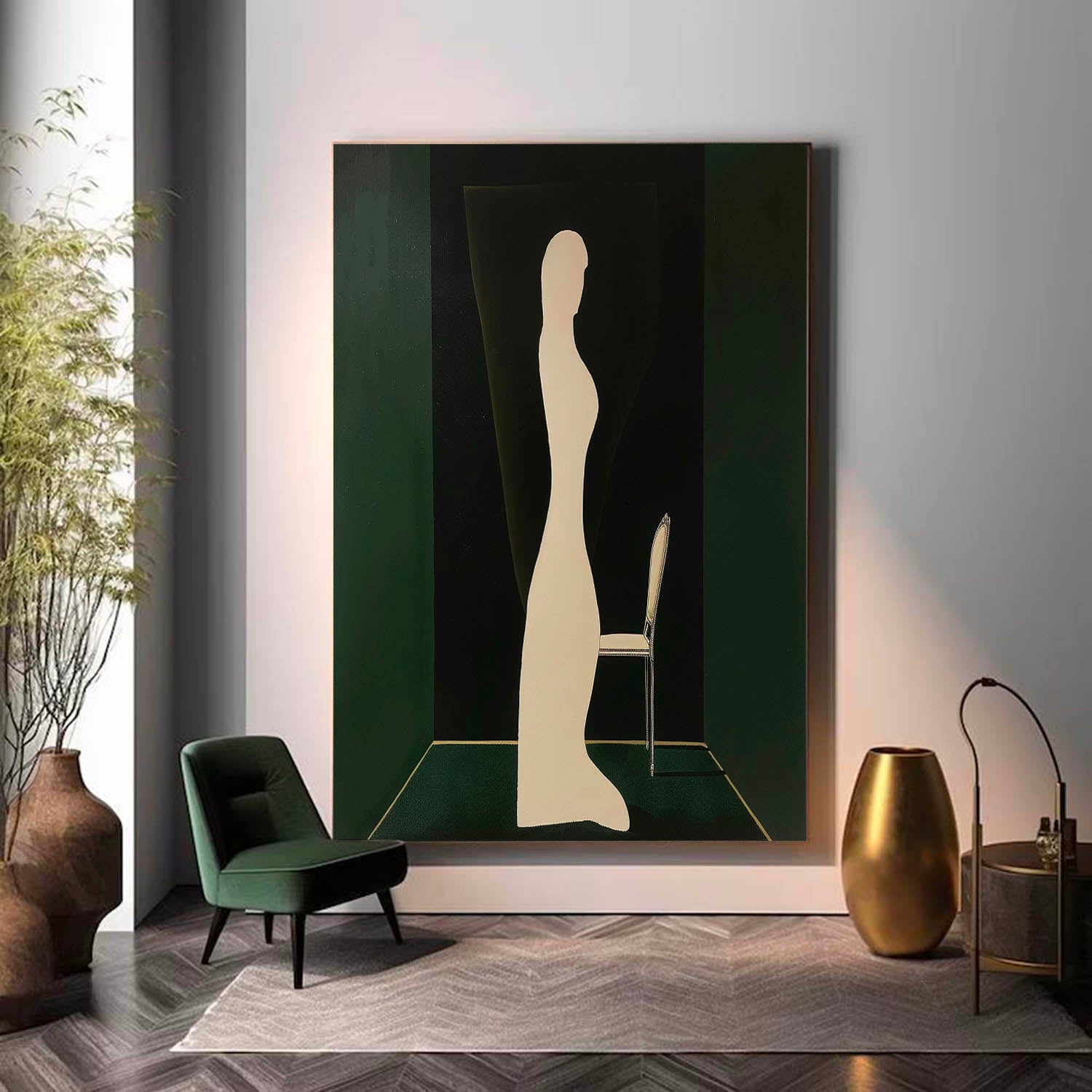 Vintage Beige Woman Abstract Painting Retro Beige Woman Abstract Wall Art Mid Century Beige Woman Painting
