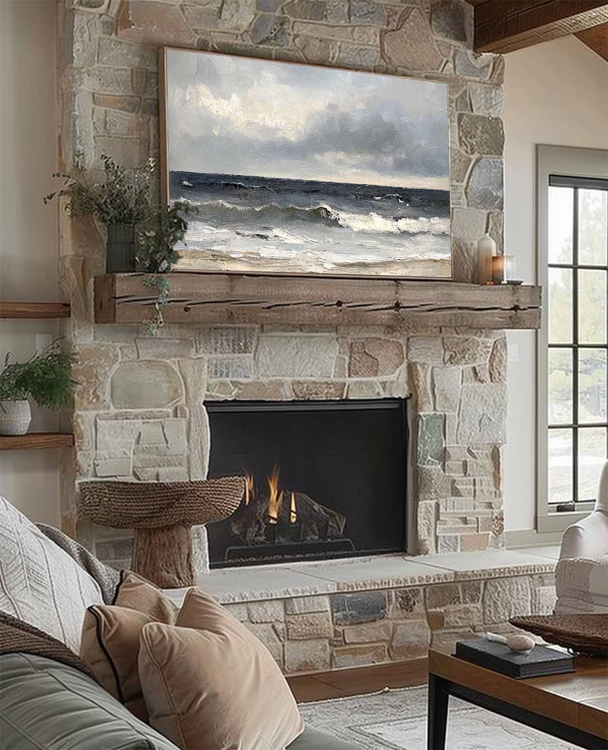 Beach Decor Vintage Painting Vintage Ocean Seascape Painting Antique Ocean Waves Painting