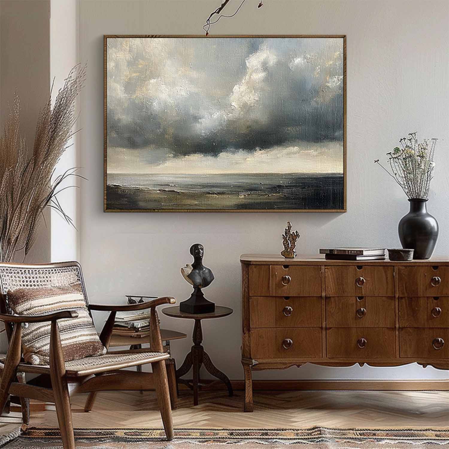 Vintage Cloud Painting Vintage Cloudy Sky Oil Painting Cloudy Sky Painting Large Vintage Cloud Wall Art