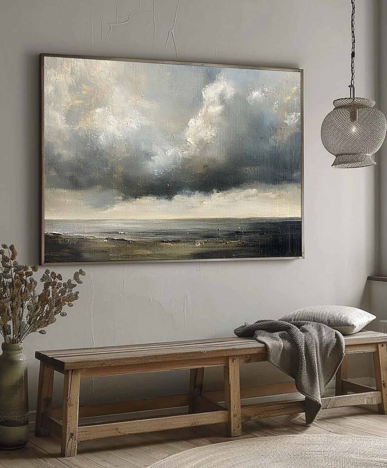 Vintage Cloud Painting Vintage Cloudy Sky Oil Painting Cloudy Sky Painting Large Vintage Cloud Wall Art