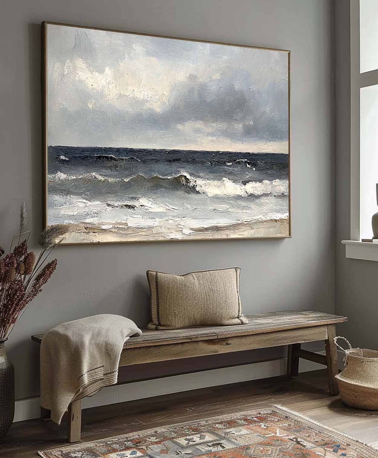 Beach Decor Vintage Painting Vintage Ocean Seascape Painting Antique Ocean Waves Painting