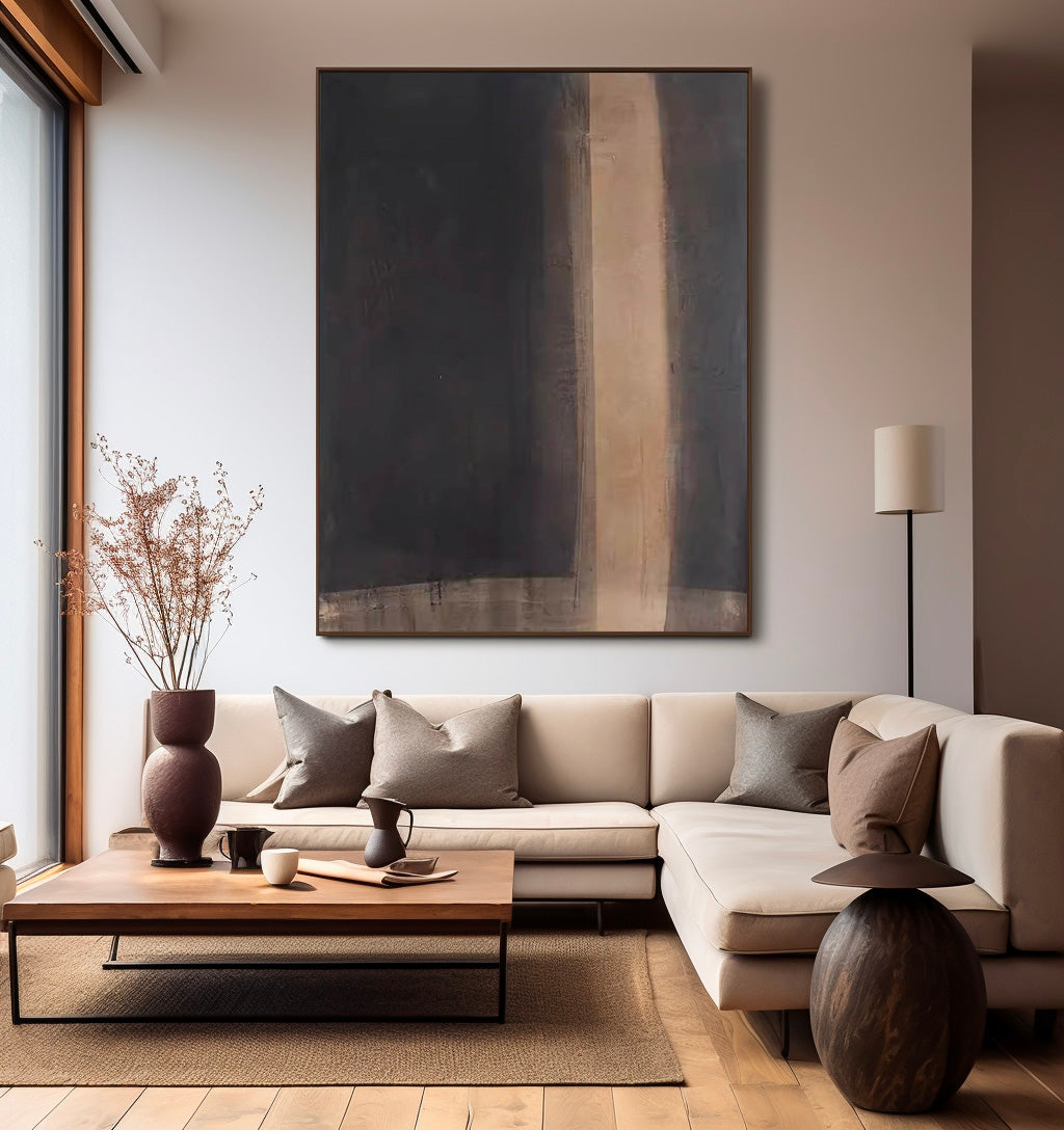 Large Black And Brown Wall Art Brown Oil Painting Black Minimalist Wall Decor Brown Wabi Sabi Wall Art