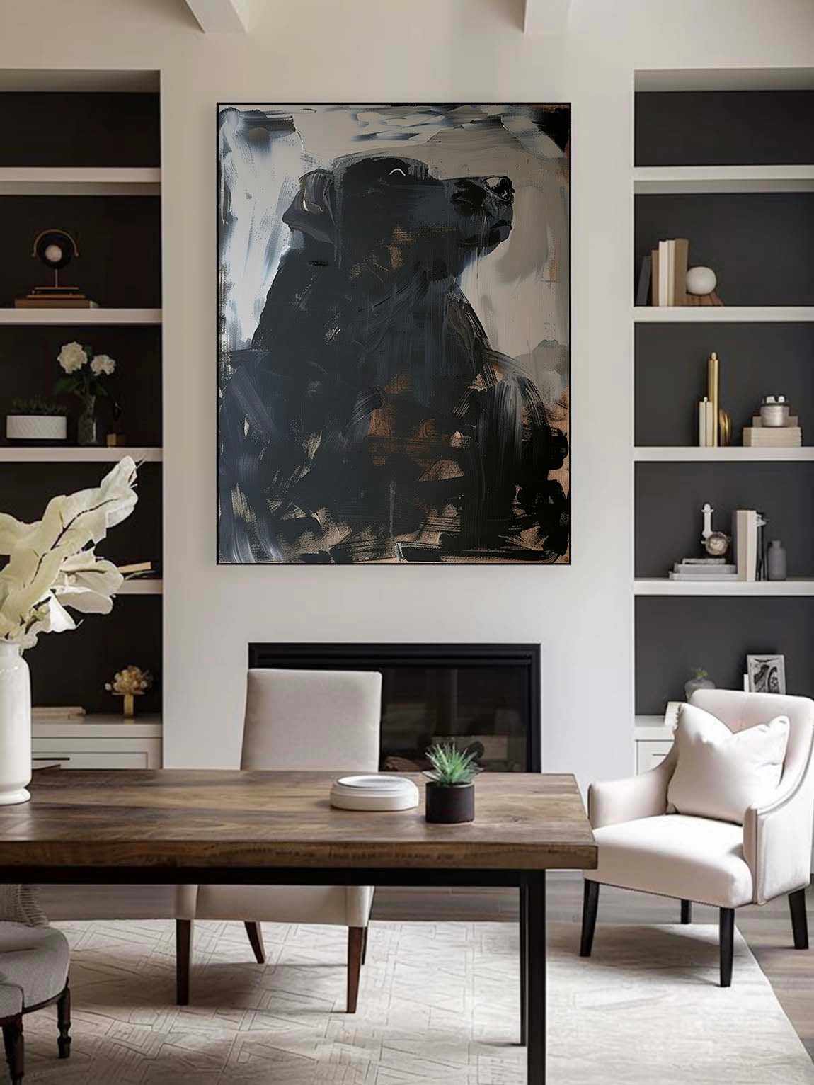 Vintage Black Dog Oil Painting on Canvas Large Abstract Black Dog Canvas Art Vintage Black Dog Acrylic Painting