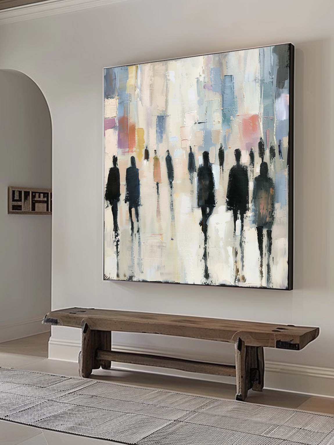 Vintage Beige Neutral People Oil Painting Retro Neutral Textured Painting Large Wabi Sabi Canvas Wall Decor