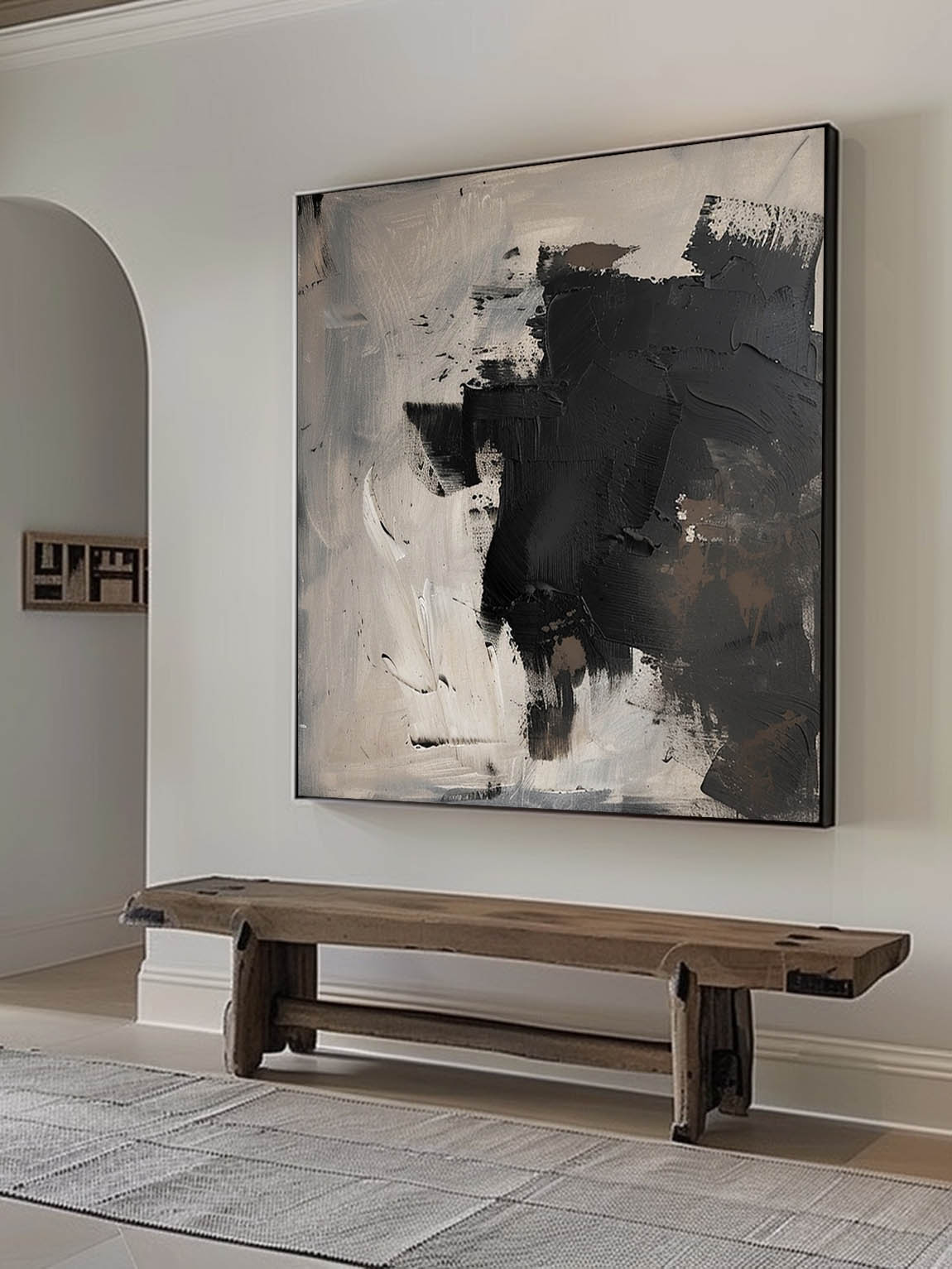 Vintage Black And Beige Abstract Art Original Black Canvas Art Neutral Black And Beige Oil Painting