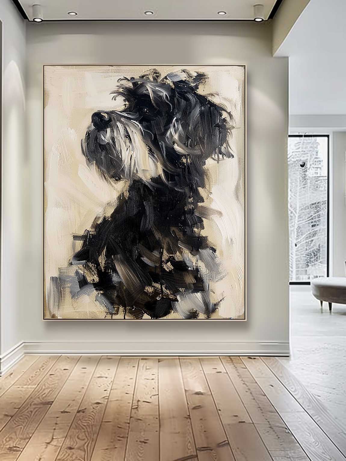 Vintage Minimalist Dog Portrait Painting Neutral Acrylic Oil Painting On Canvas Large Abstract Wall Art Decor