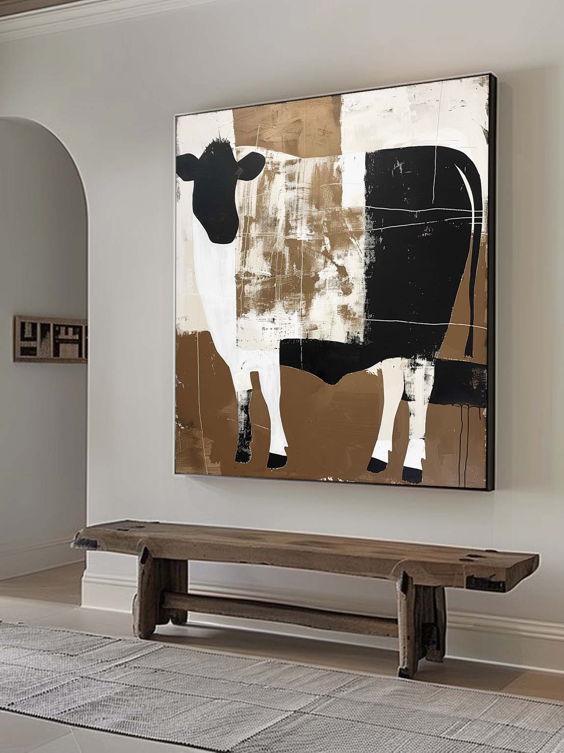 Vintage White And Black Bull Oil Painting Original Black And White Acrylic Art Large Canvas Wall Decor